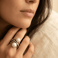 Vintage Gold Pearl Statement Ring Pair