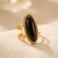 Gold Oval Black Onyx Statement Ring