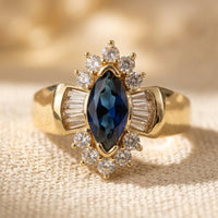 Gold Sapphire Marquise Halo Ring