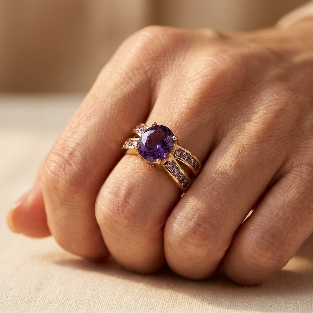 Vintage Gold Amethyst Oval Split Band Ring