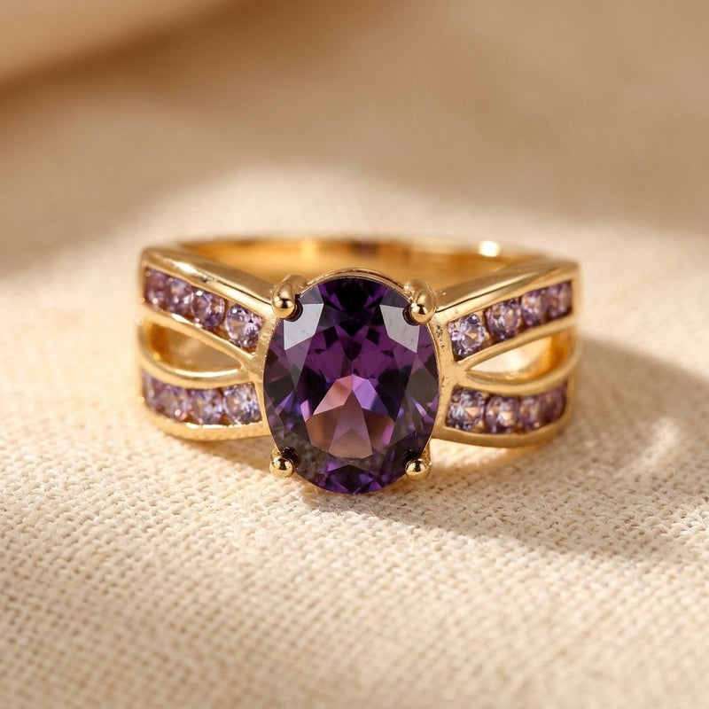 Vintage Gold Amethyst Oval Split Band Ring
