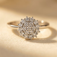 White Gold Round Halo Cluster Ring