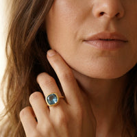 Gold Cushion London Blue Topaz Ring
