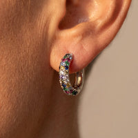 Rainbow Cubic Zirconia Silver Hoop Earrings