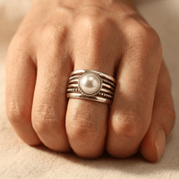 Bohemian Silver Pearl Twisted Statement Ring