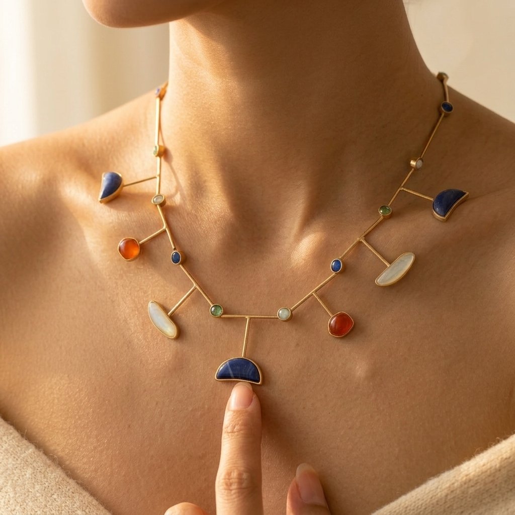 Vintage Gold Lapis Geometric Pendant Necklace