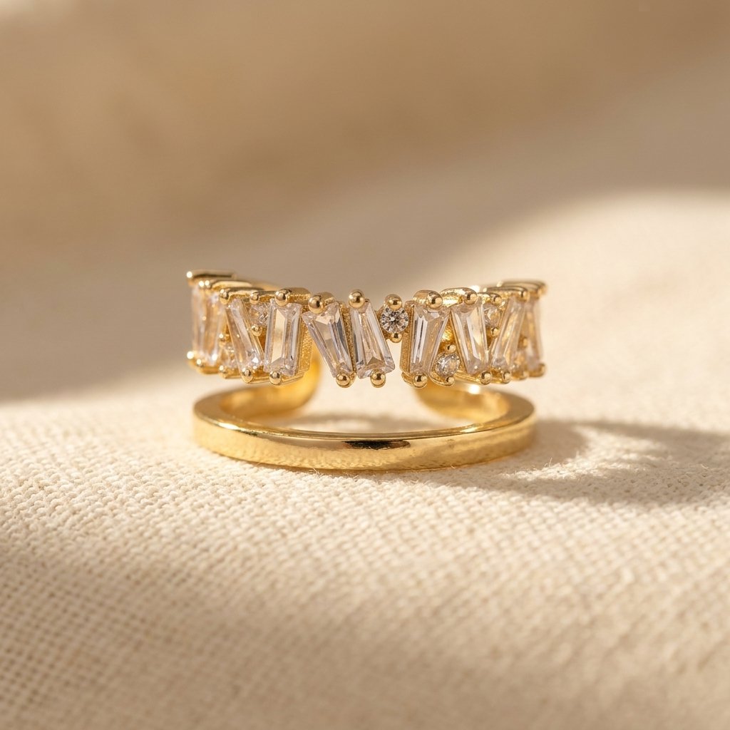Gold Baguette Crystal Cuff Ring