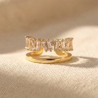 Gold Baguette Crystal Cuff Ring