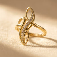 Gold Cubic Zirconia Filigree Wing Ring