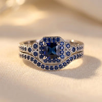 Vintage Silver Blue Cushion Halo Ring