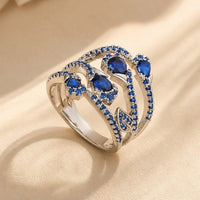 Silver Blue Sapphire Oval Wrap Ring