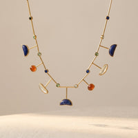 Vintage Gold Lapis Geometric Pendant Necklace