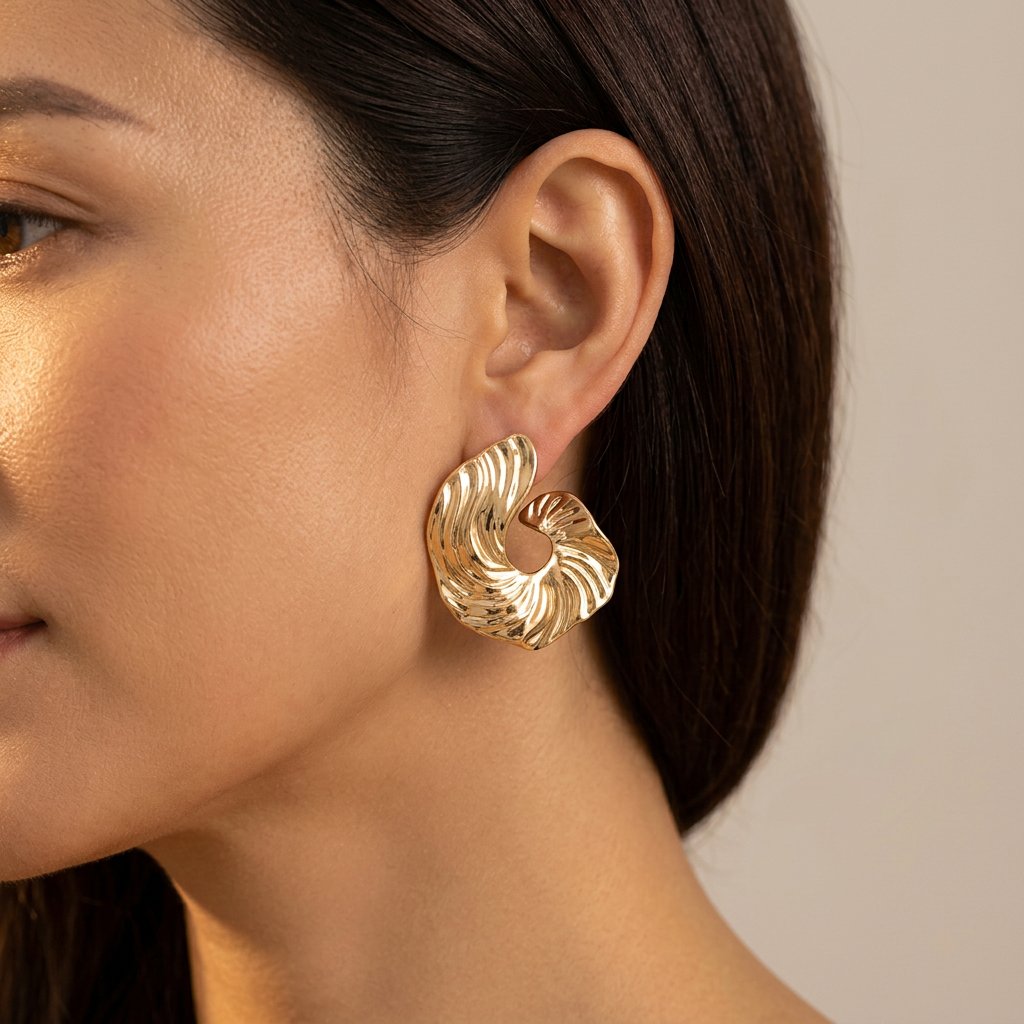 Sculptural Gold Wavy Shell Drop Earrings