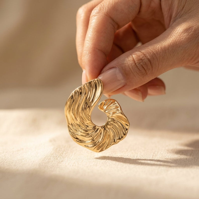 Sculptural Gold Wavy Shell Drop Earrings