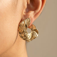 Sculptural Gold Wavy Shell Drop Earrings