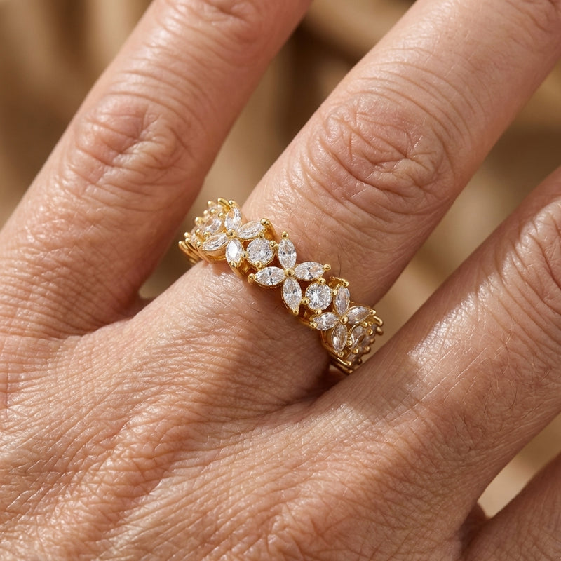 Shiny Horse Eye Shaped Zirconia Inlaid Ring