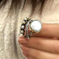 Silver Pearl Stacking Ring Set