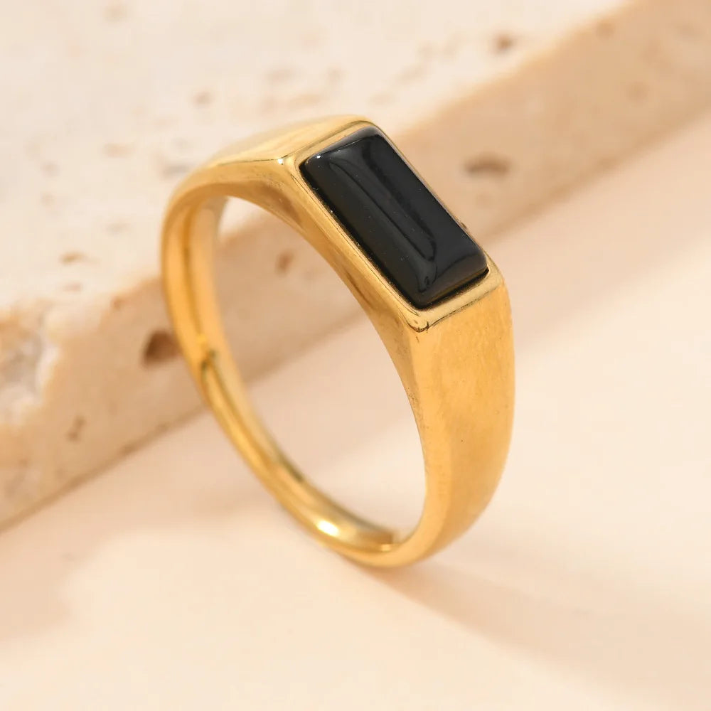 Sleek Rectangular Gemstone Gold Rings