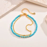 Timeless Gold Double Chain Turquoise Bracelet