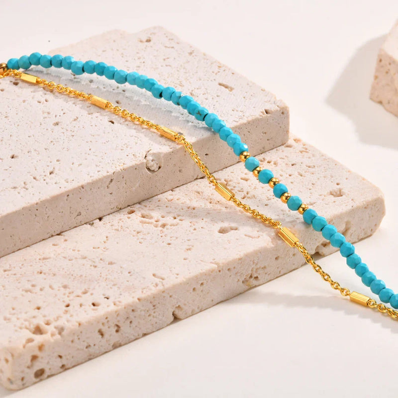 Timeless Gold Double Chain Turquoise Bracelet