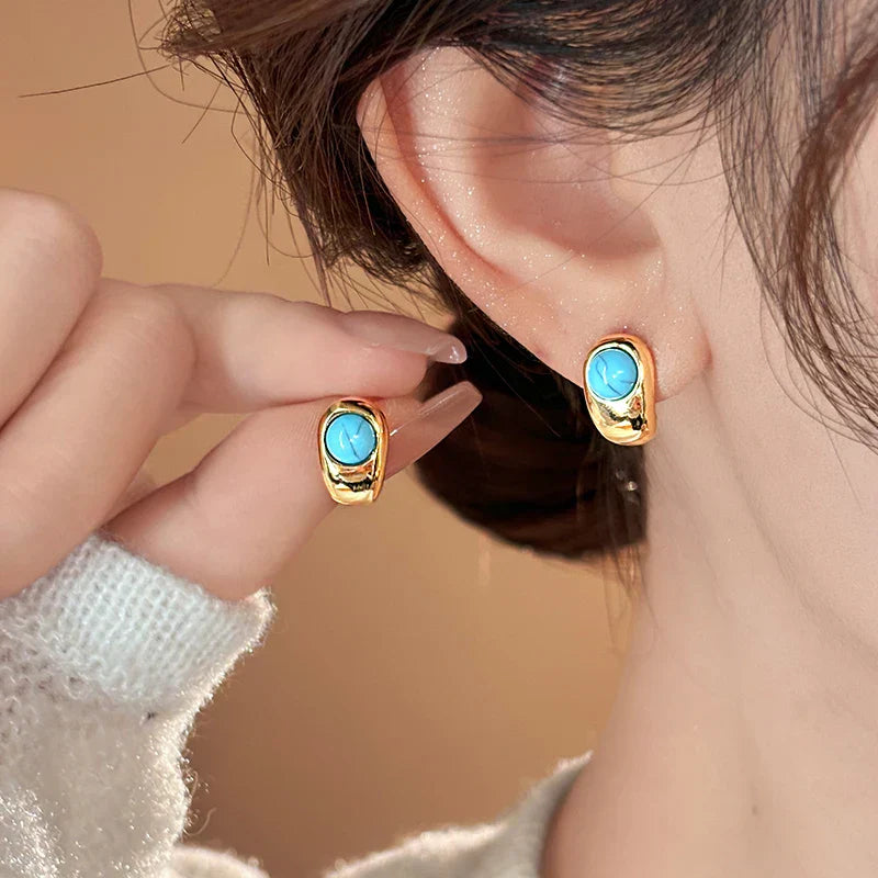 Timeless Turquoise Curved Copper Earrings