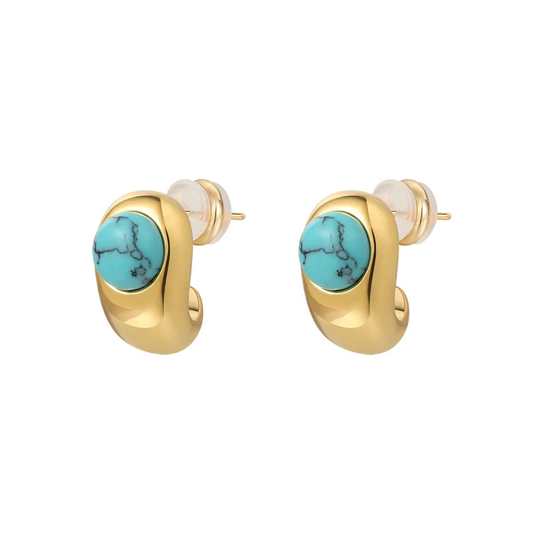 Timeless Turquoise Curved Copper Earrings