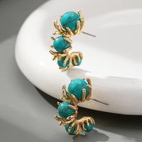 Turquoise Beaded Flower Design Earrings