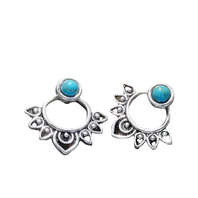 Turquoise Mandala Silver Plated Stud Earrings