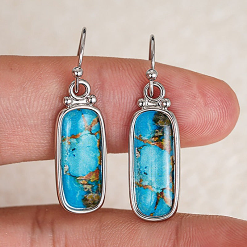 Turquoise Silver Plated Rectangle Drop Earrings