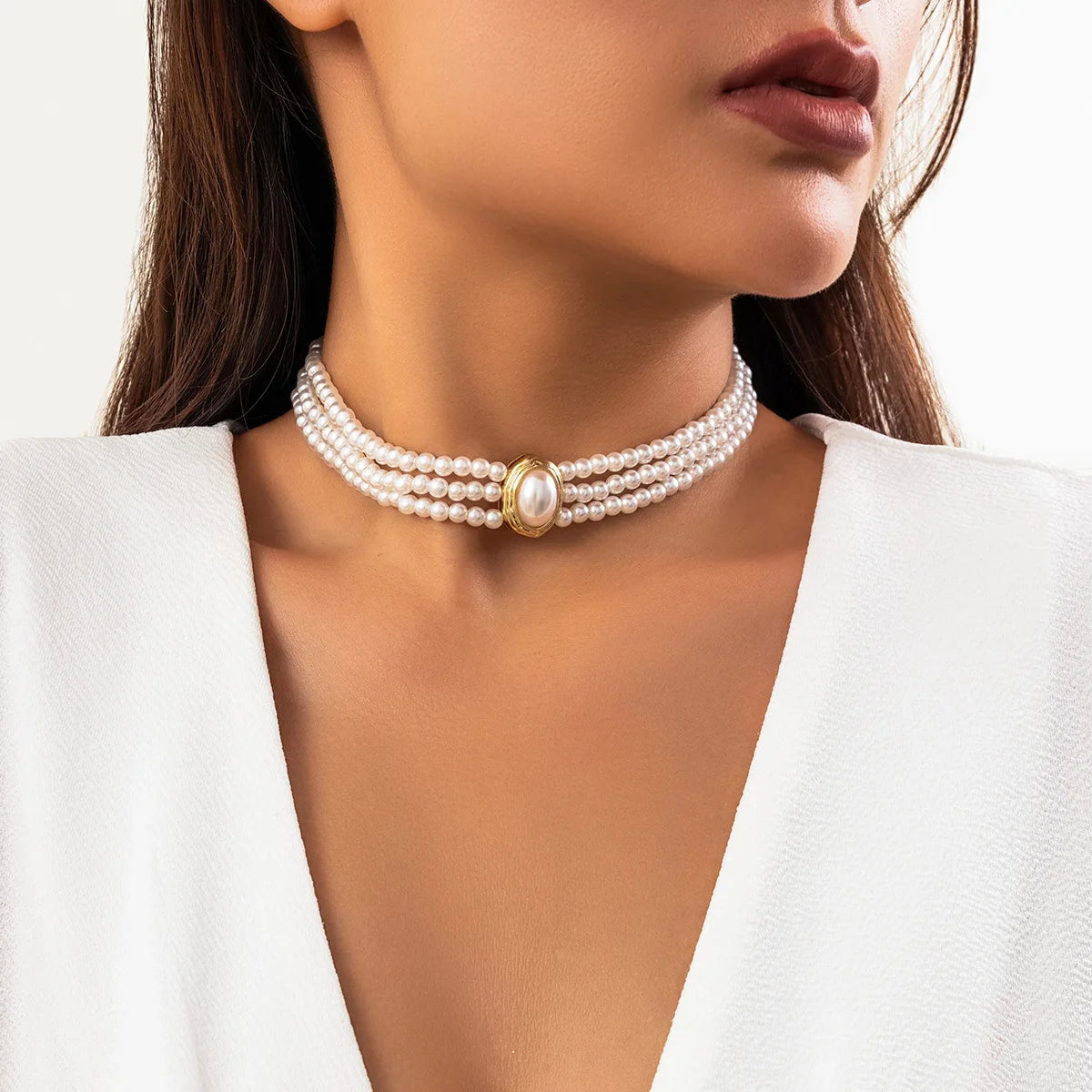 Turquoise Triple-Strand Choker Necklace