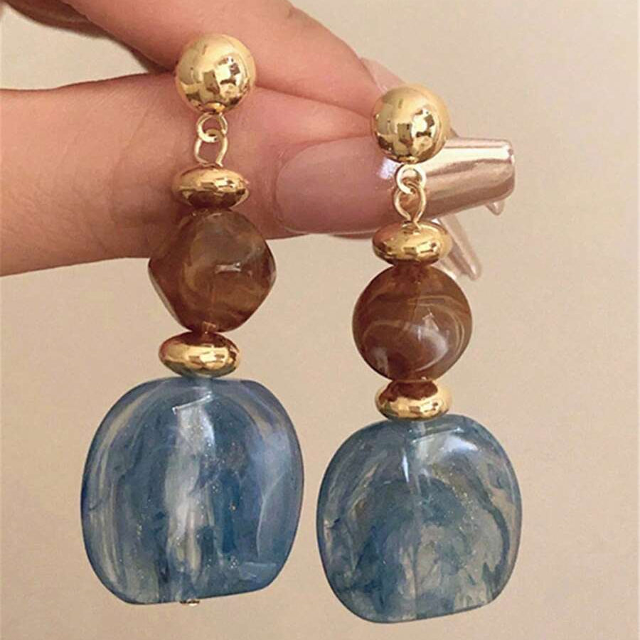 Vintage Asymmetrical Tie Dye Acrylic Long Pendant Earrings