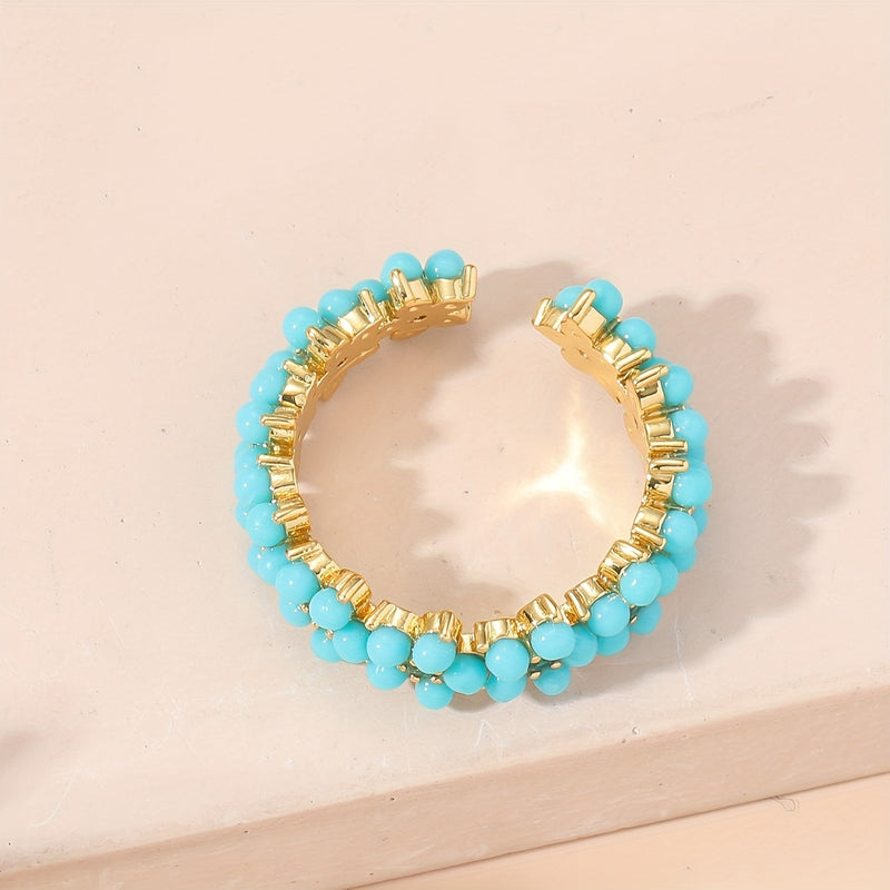 Vintage Beaded Cluster Zirconia Inlaid Geometric Round Ring