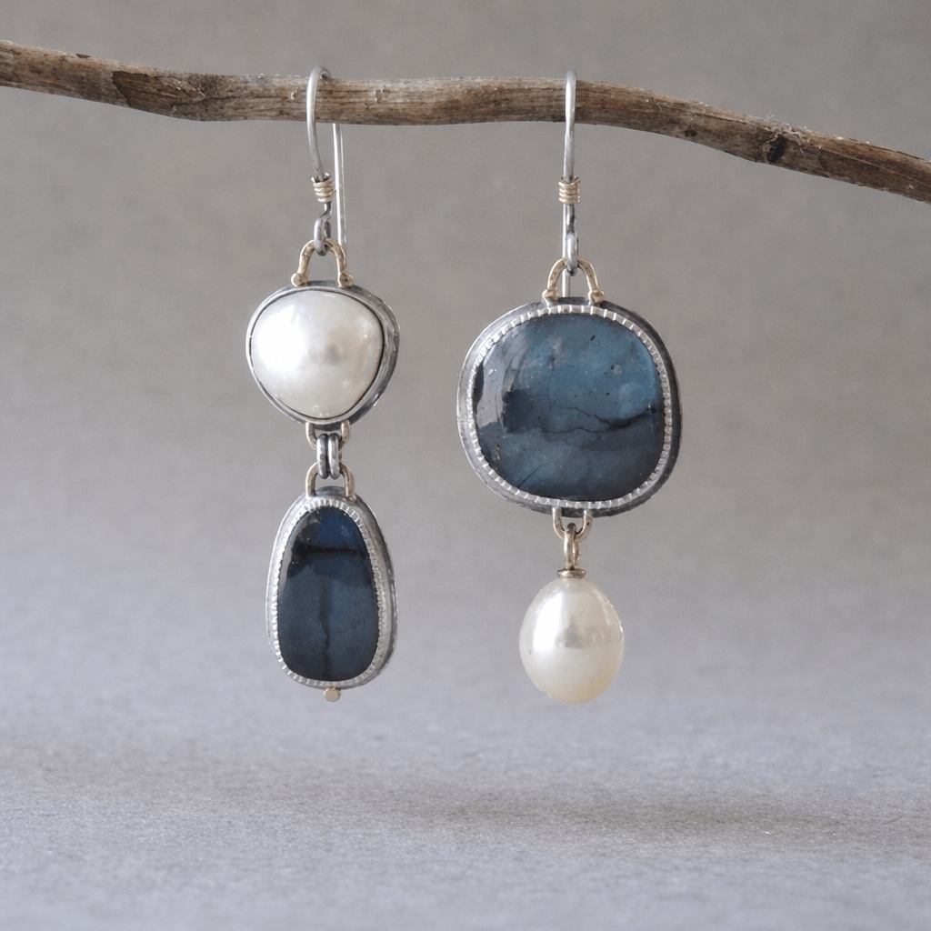 Vintage Blue Stone Pearl Earrings