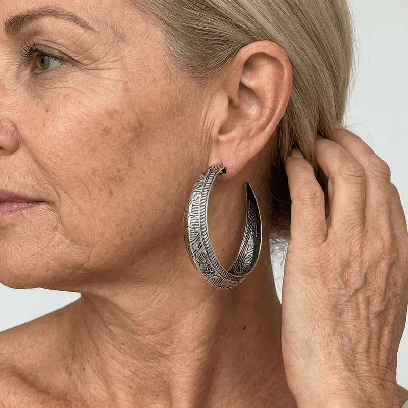 Vintage Bohemian Carved Geometric Hoop Earrings