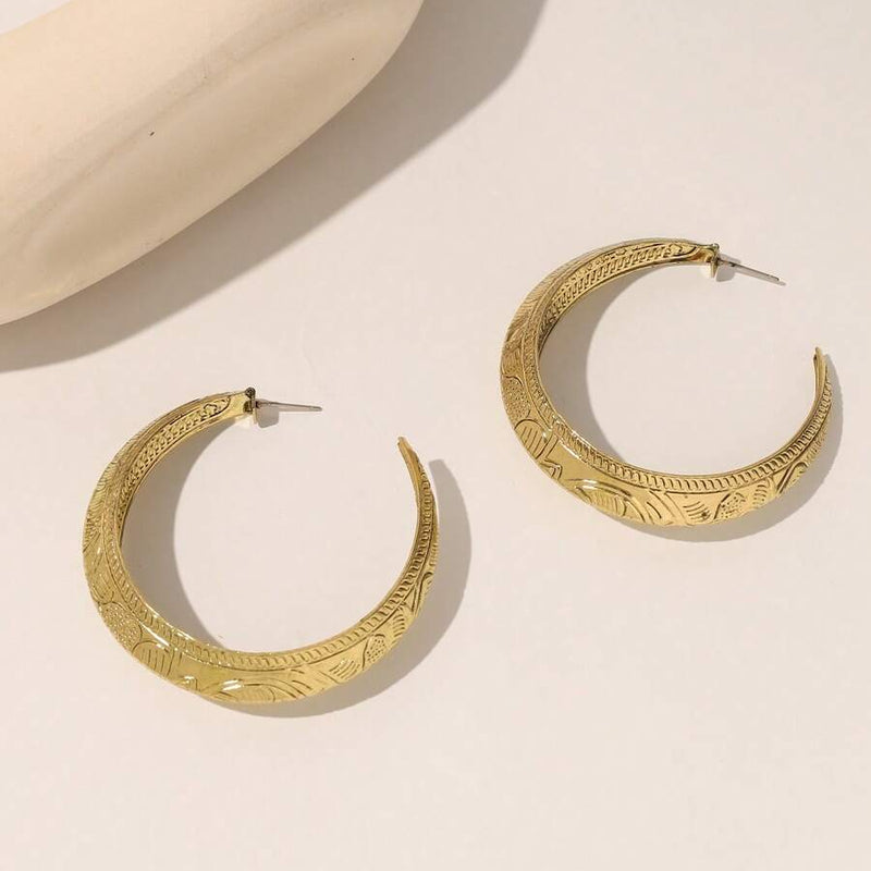 Vintage Bohemian Carved Geometric Hoop Earrings