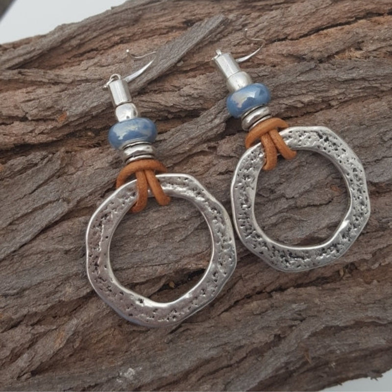 Vintage Bohemian Silver Plated Circle Earrings