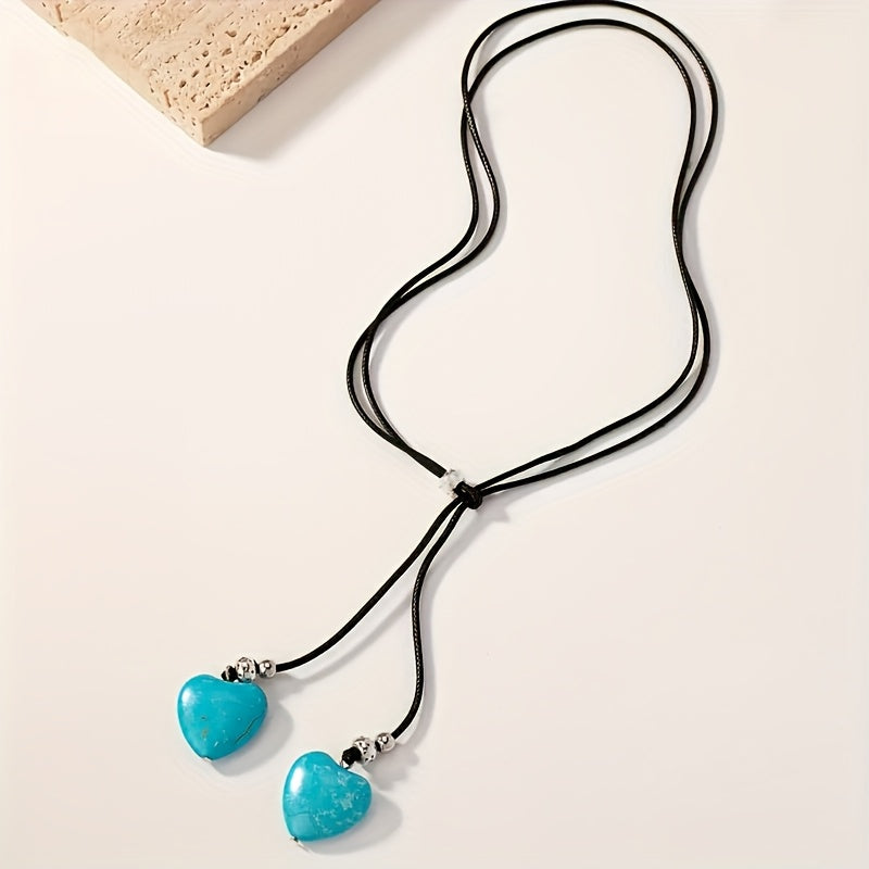 Vintage Bohemian Style Turquoise Heart Necklace and Earring Set