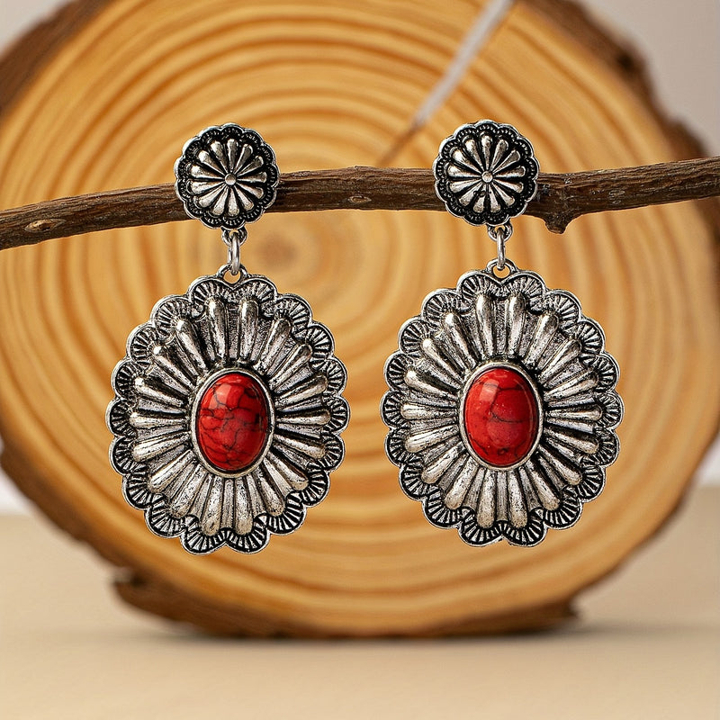 Vintage Bohemian Turquoise Round Pattern Earrings