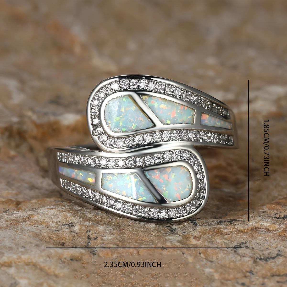 Vintage Bohemian White Opal Stone Silver Plated Ring