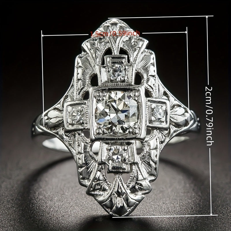 Vintage Diamond Inspired Silver Plated Ring