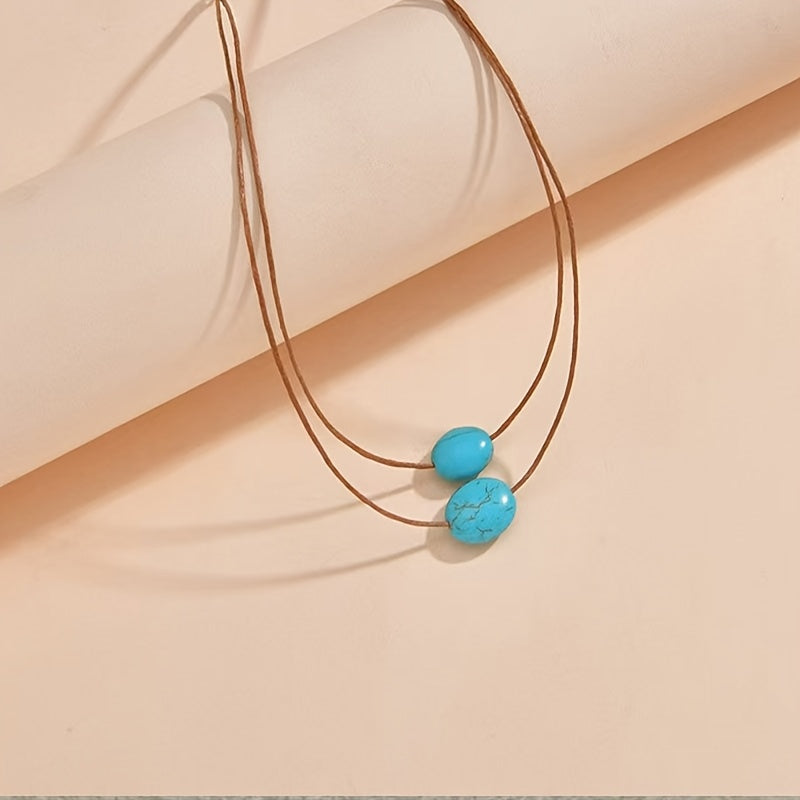 Vintage Double Layer Turquoise Beaded Necklace