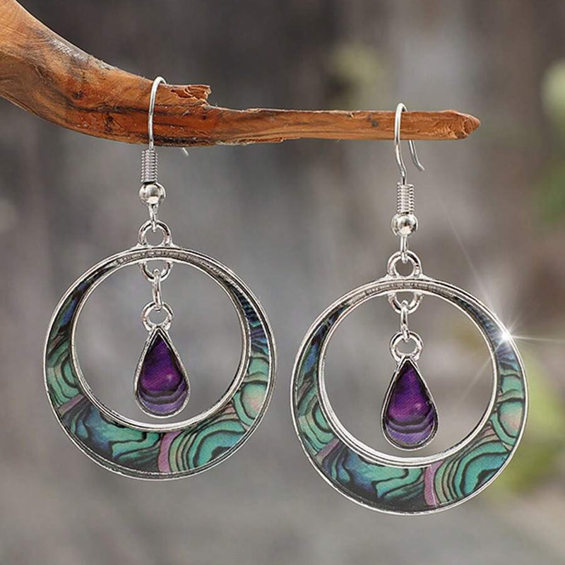 Vintage Geometric Palace Style Oil Drop Conch Alloy Hoop Earrings