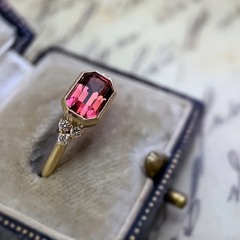Vintage Geometric Red Zirconia Gold Plated Ring