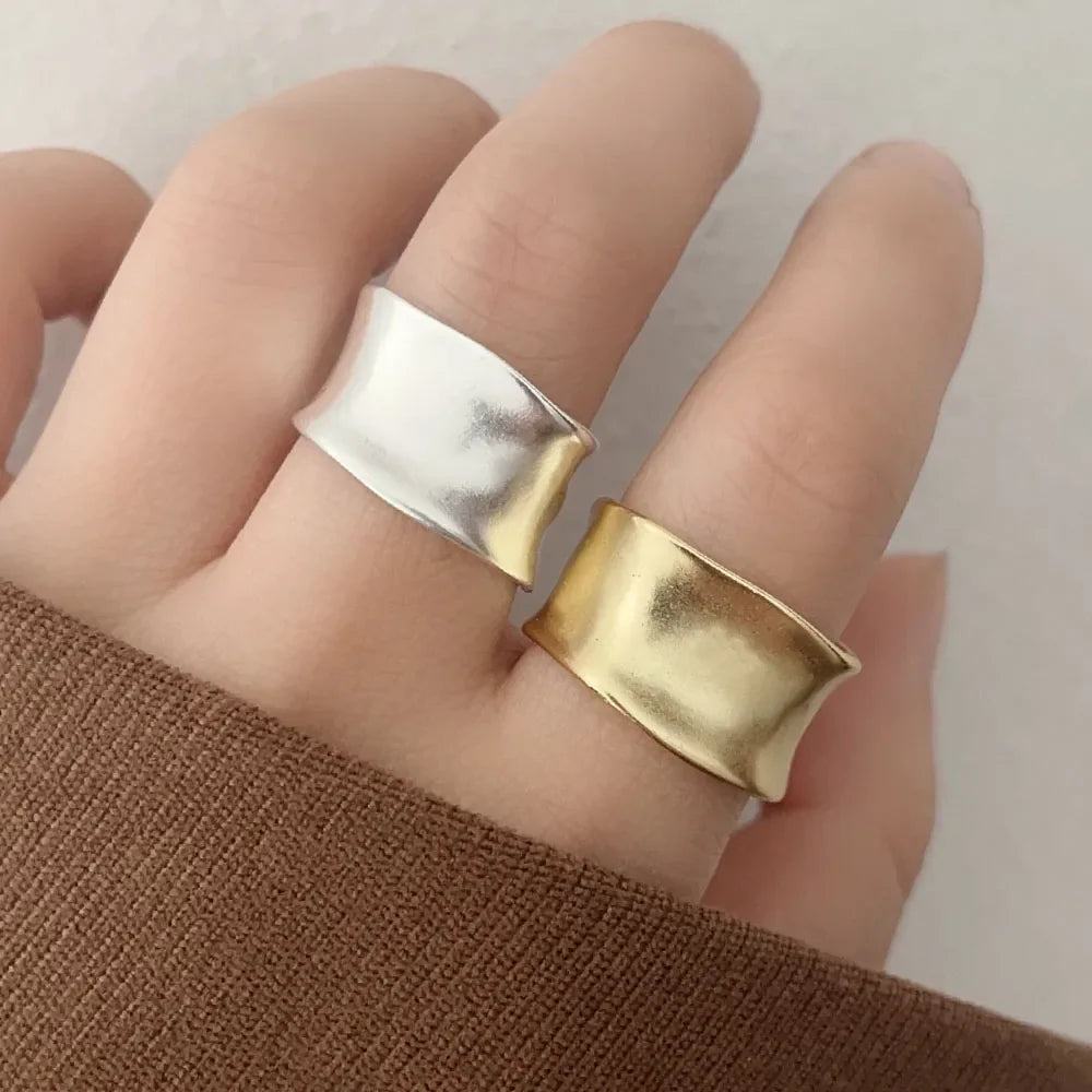 Vintage Gold and Silver Adjustable Wide Flat Ring