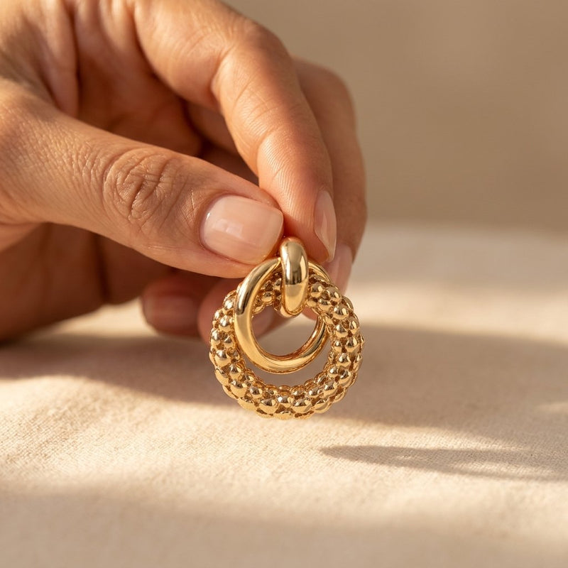 Vintage Gold Beaded Double Hoop Earrings