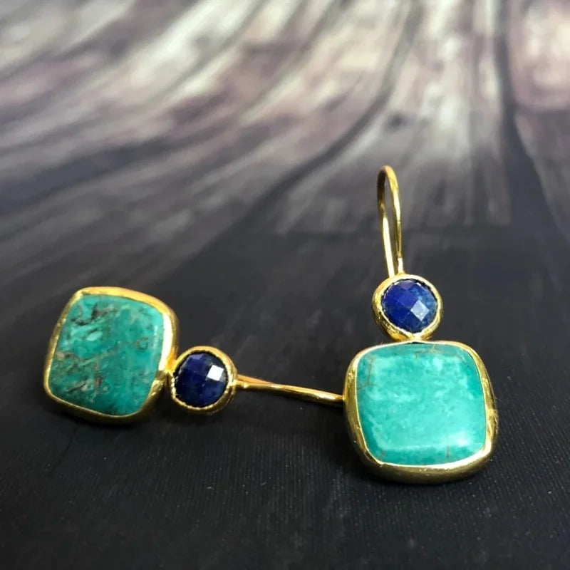 Vintage Gold Ornate Turquoise Earrings