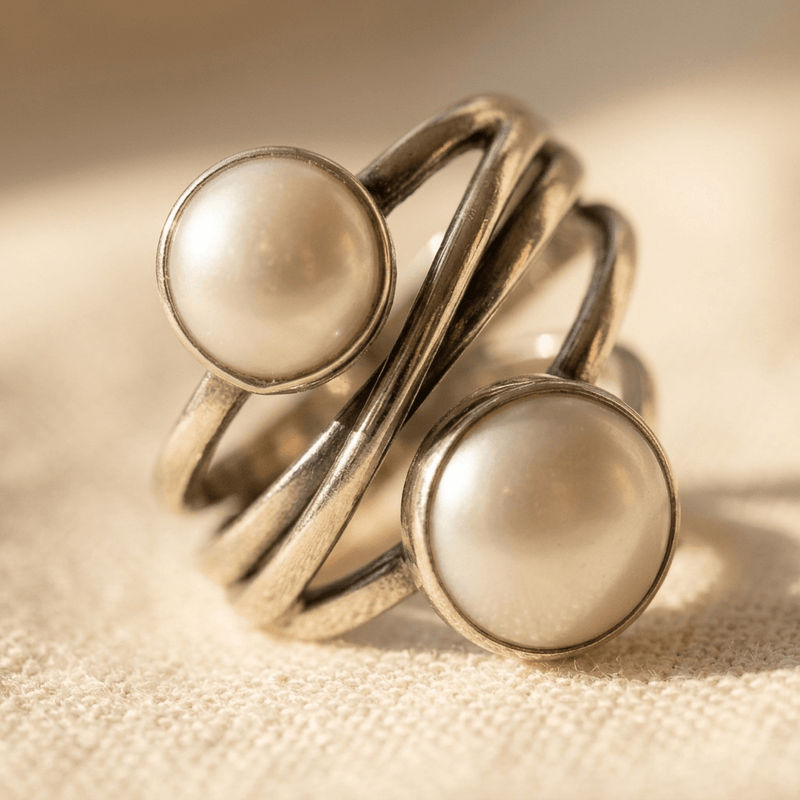 Vintage Gold Pearl Statement Ring Pair
