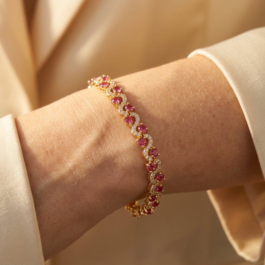 Vintage Gold Ruby Wave Tennis Bracelet