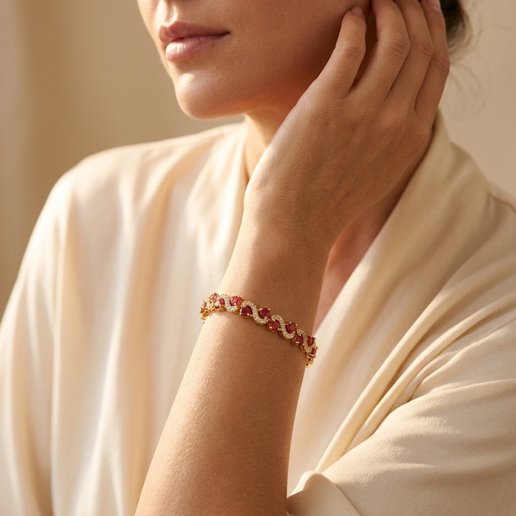 Vintage Gold Ruby Wave Tennis Bracelet