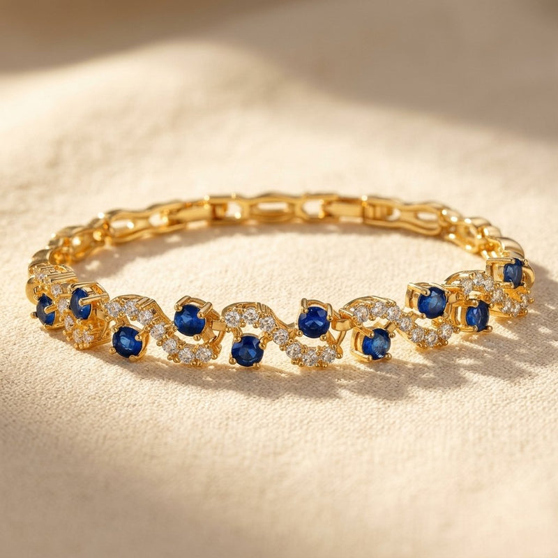 Vintage Gold Sapphire Wave Tennis Bracelet